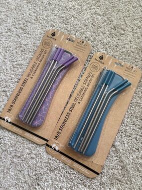 New Manna 2 sets stainless steel reusable 8.5” straws & cleaning brush
